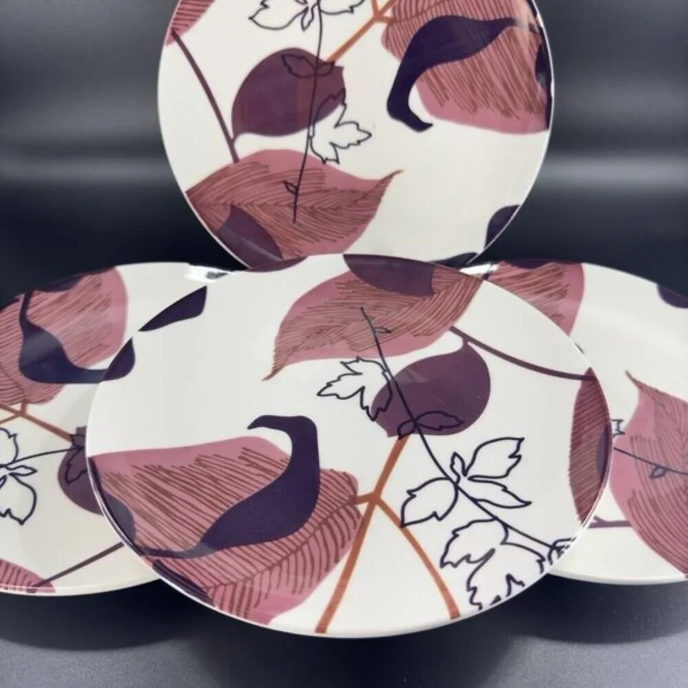 POTTERY BARN Graphic Harvest Ceramic Dish‎ Plate Made In Brazil Round New Set 4